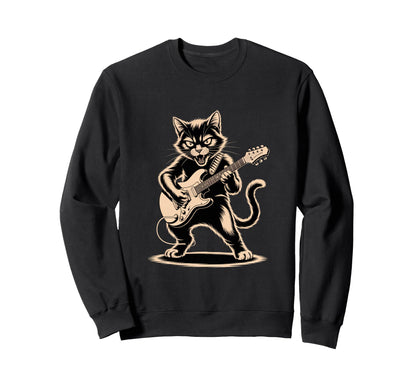 Cat Playing Loud Electric Guitar Sweatshirt - Casual Everyday Wear Unisex - T-Shirt, Sweatshirt, Hoodie