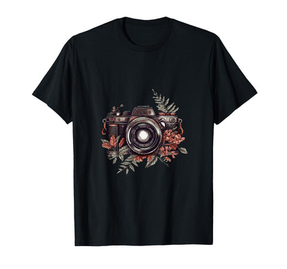 Camera Flowers And Leaves T-Shirt - Fun Novelty Design for Adults - T-Shirt, Sweatshirt, Hoodie