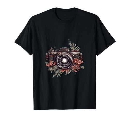 Camera Flowers And Leaves T-Shirt - Fun Novelty Design for Adults - T-Shirt, Sweatshirt, Hoodie