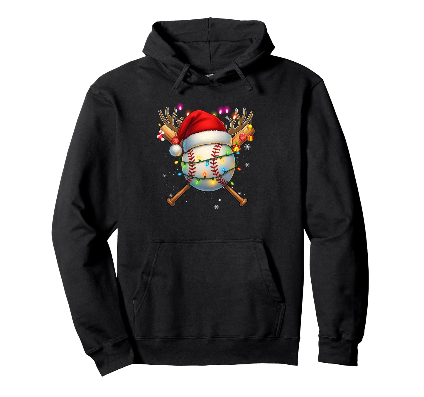 Santa Baseball Ball Lights Baseball Hoodie - Trendy Graphic for Adults - T-Shirt, Sweatshirt, Hoodie