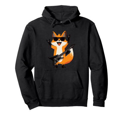 Fox Rockstar Guitar Player Funny Animal Hoodie - Novelty Apparel Men Women - T-Shirt, Sweatshirt, Hoodie