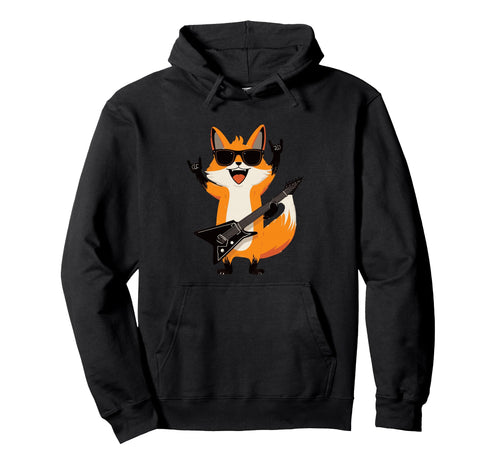 Fox Rockstar Guitar Player Funny Animal Hoodie - Novelty Apparel Men Women - T-Shirt, Sweatshirt, Hoodie