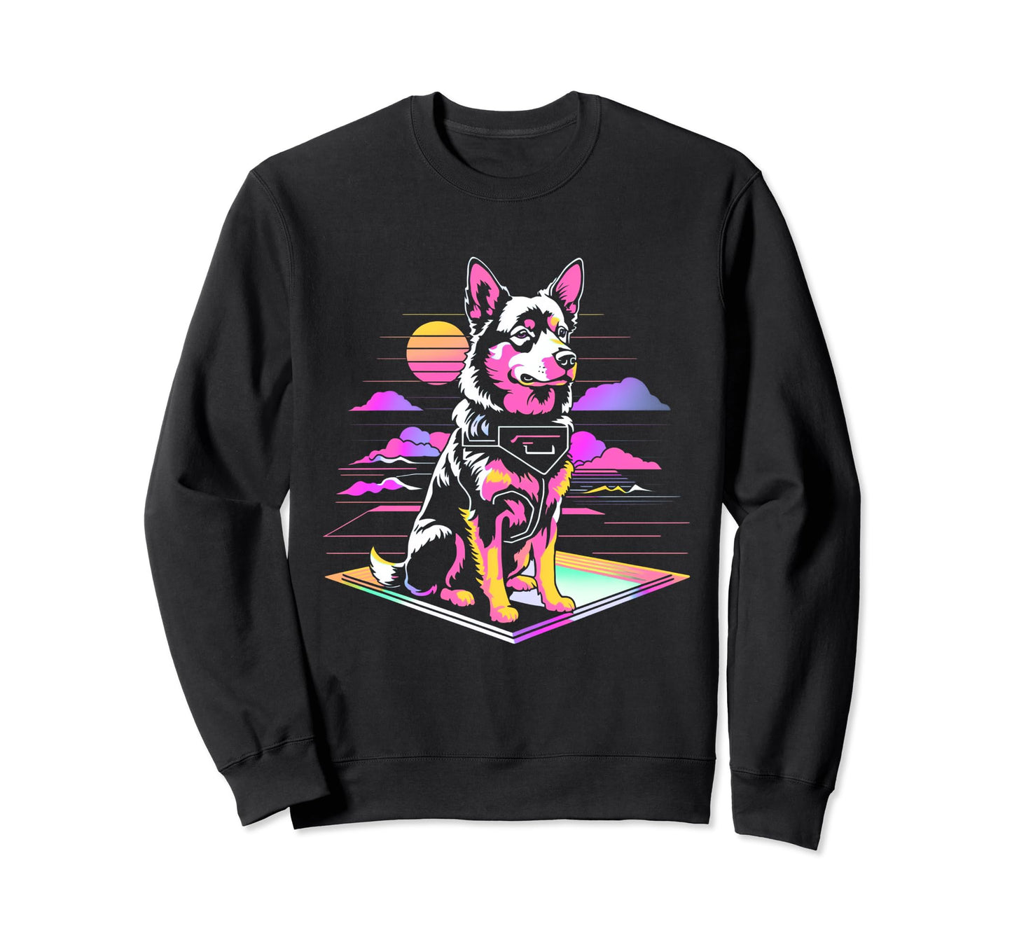Inspired Vaporwave Aesthetic Dog Sweatshirt - Custom Art Print Unisex - T-Shirt, Sweatshirt, Hoodie