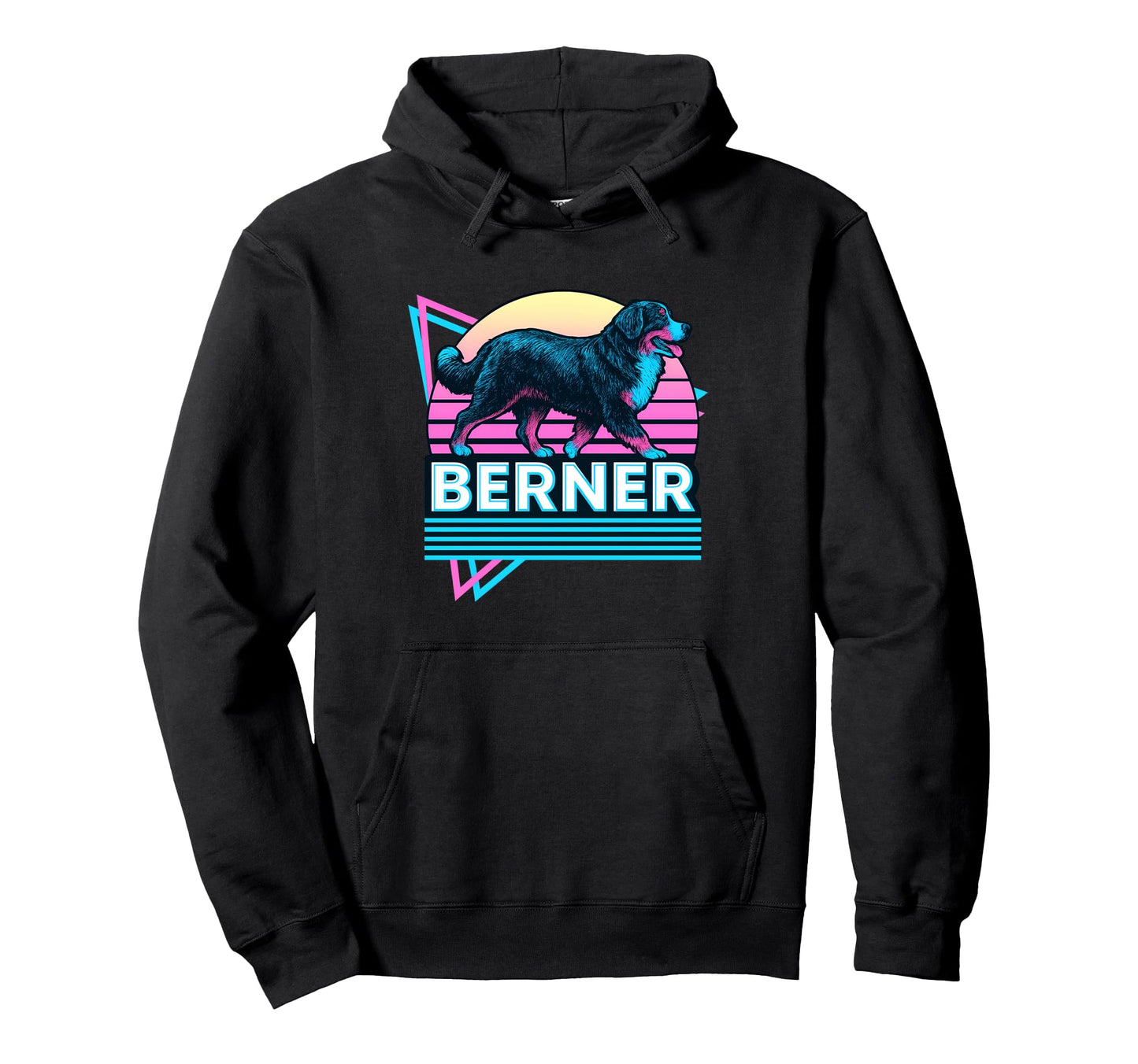 Bernese Mountain Dog Synthwave Aesthetic Hoodie - Custom Art Print Unisex - T-Shirt, Sweatshirt, Hoodie