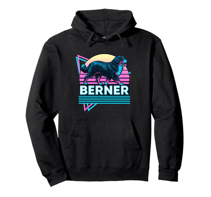 Bernese Mountain Dog Synthwave Aesthetic Hoodie - Custom Art Print Unisex - T-Shirt, Sweatshirt, Hoodie