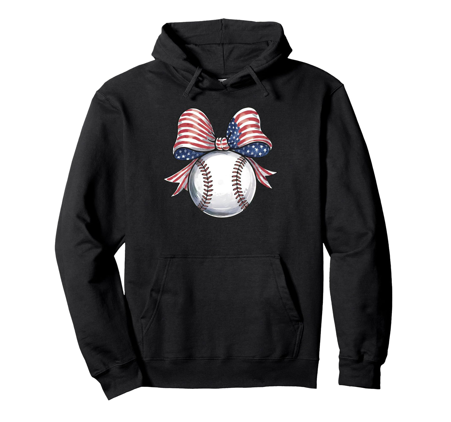 American Flag Coquette Bow Baseball Hoodie - Aesthetic Graphic for Adults - T-Shirt, Sweatshirt, Hoodie