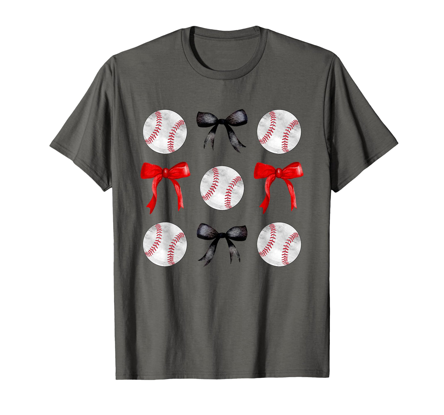 Red Black Baseballs Bows Baseball T-Shirt - Casual Everyday Wear Unisex - T-Shirt, Sweatshirt, Hoodie