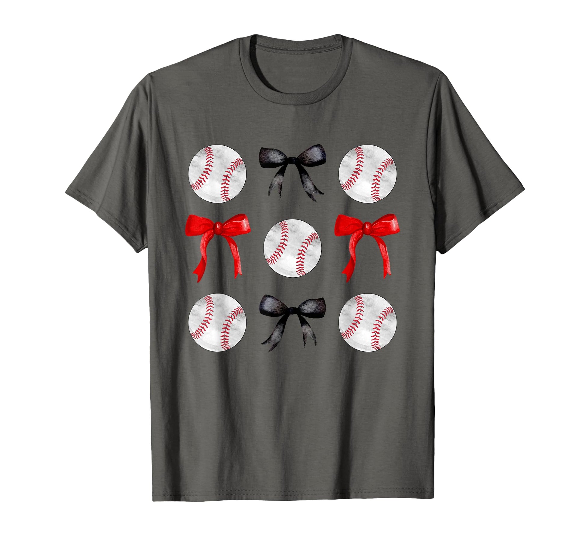 Red Black Baseballs Bows Baseball T-Shirt - Casual Everyday Wear Unisex - T-Shirt, Sweatshirt, Hoodie