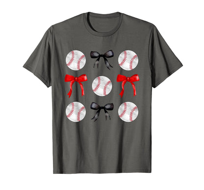 Red Black Baseballs Bows Baseball T-Shirt - Casual Everyday Wear Unisex - T-Shirt, Sweatshirt, Hoodie