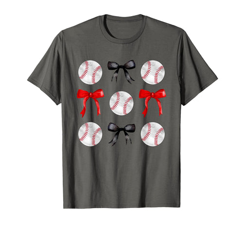 Red Black Baseballs Bows Baseball T-Shirt - Casual Everyday Wear Unisex - T-Shirt, Sweatshirt, Hoodie