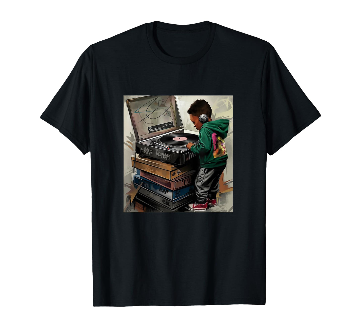 Raised Old School Hip Hop Turntable T-Shirt - Aesthetic Graphic for Adults - T-Shirt, Sweatshirt, Hoodie