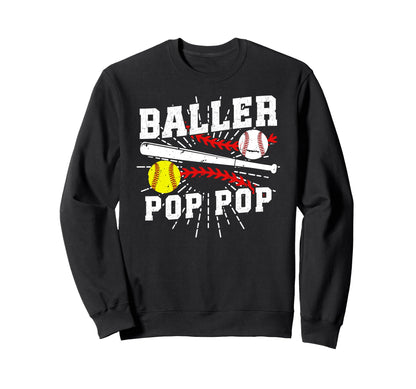 Baller Pop Pop Proud Softball Sweatshirt - Custom Art Print Unisex - T-Shirt, Sweatshirt, Hoodie