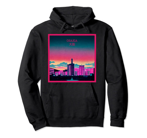 Vaporwave Osaka City 80S Aesthetic Purple Hoodie - Minimalist Print Unisex - T-Shirt, Sweatshirt, Hoodie