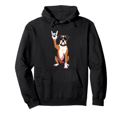 Boxer Dog Rock Sunglasses Hoodie - Minimalist Print Men Women - T-Shirt, Sweatshirt, Hoodie
