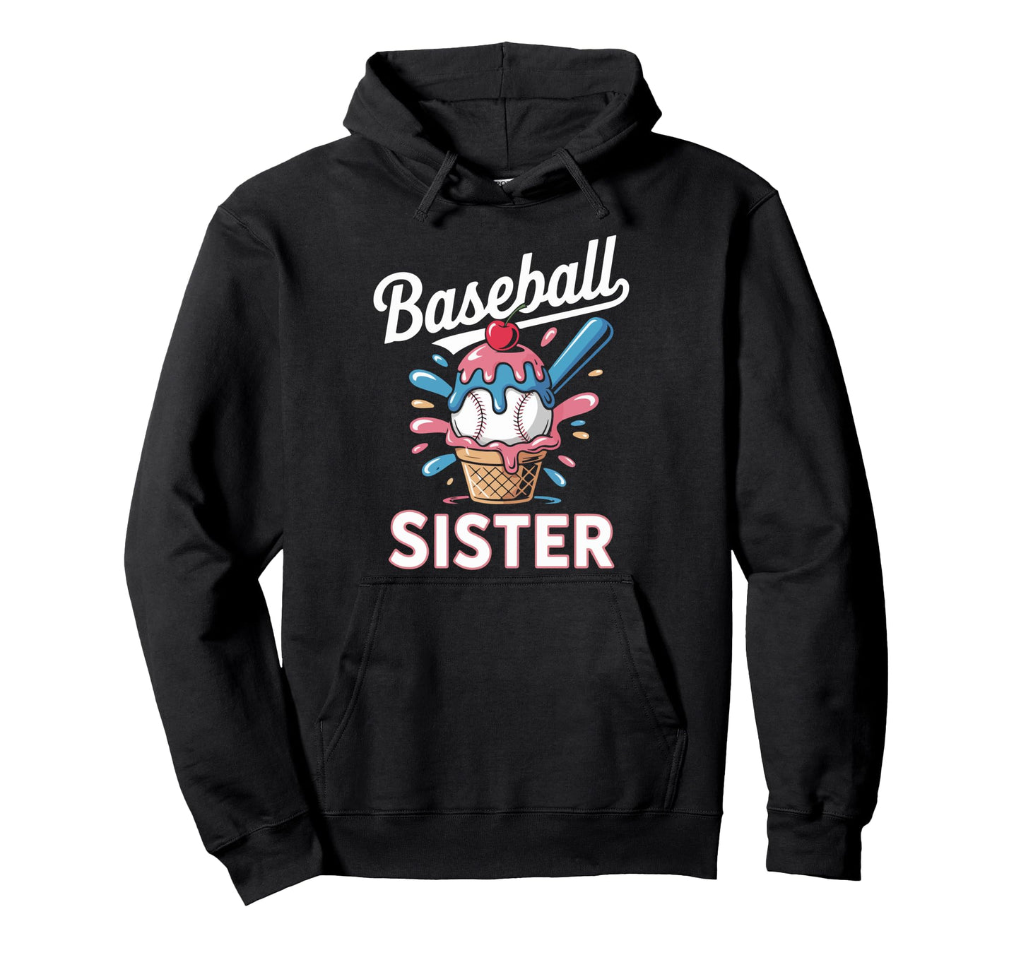 Baseball Sister Ice Cream Drip Game Hoodie - Fun Novelty Design for Adults - T-Shirt, Sweatshirt, Hoodie