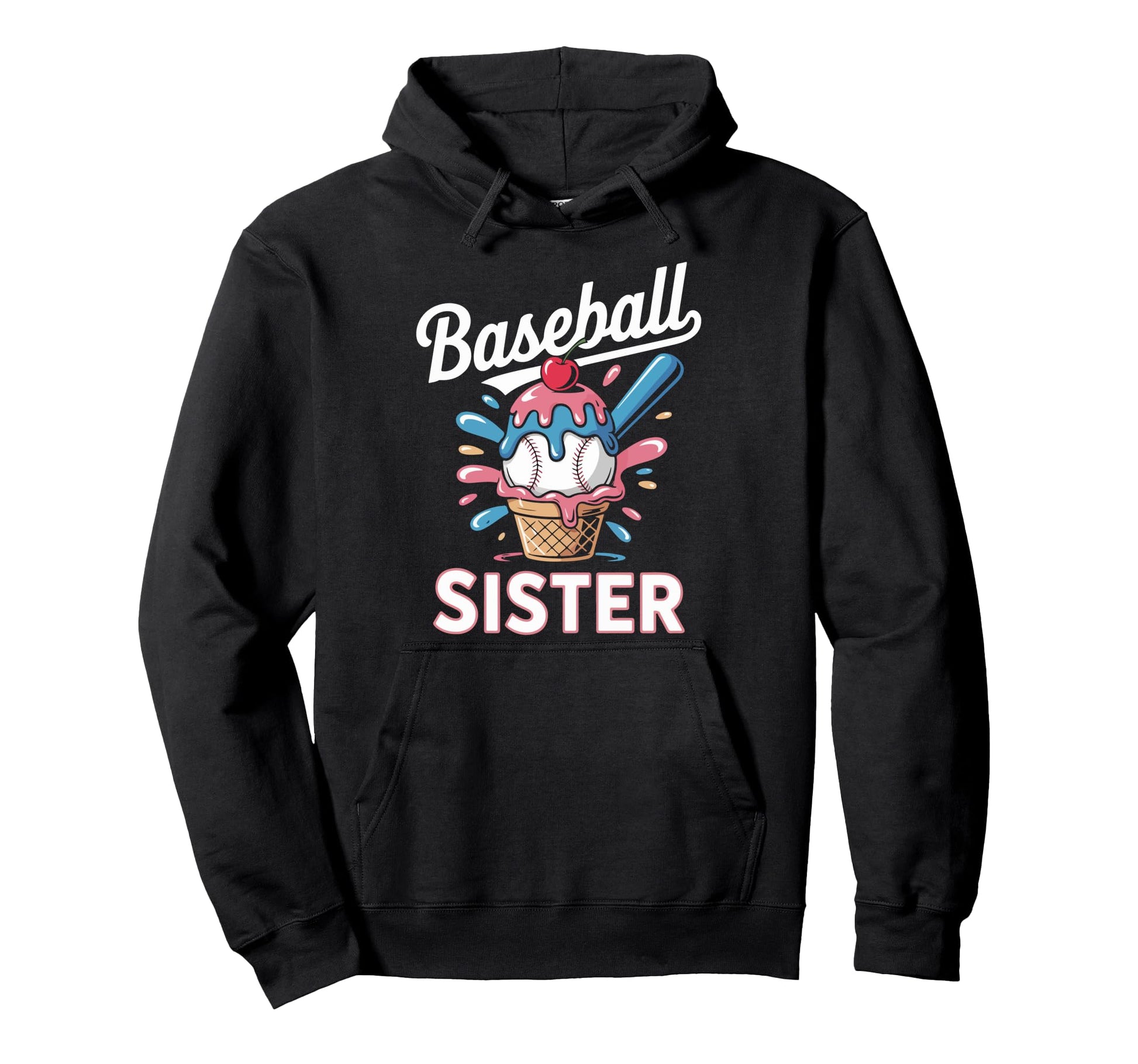 Baseball Sister Ice Cream Drip Game Hoodie - Fun Novelty Design for Adults - T-Shirt, Sweatshirt, Hoodie
