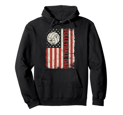 Volleyball Dad American Flag Fathers Day Hoodie - Graphic Print Unisex - T-Shirt, Sweatshirt, Hoodie