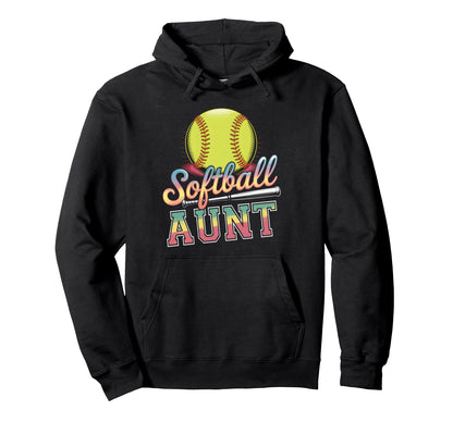 Softball Aunt Tie Dye Mama Mothers Hoodie - Fun Novelty Design for Adults - T-Shirt, Sweatshirt, Hoodie