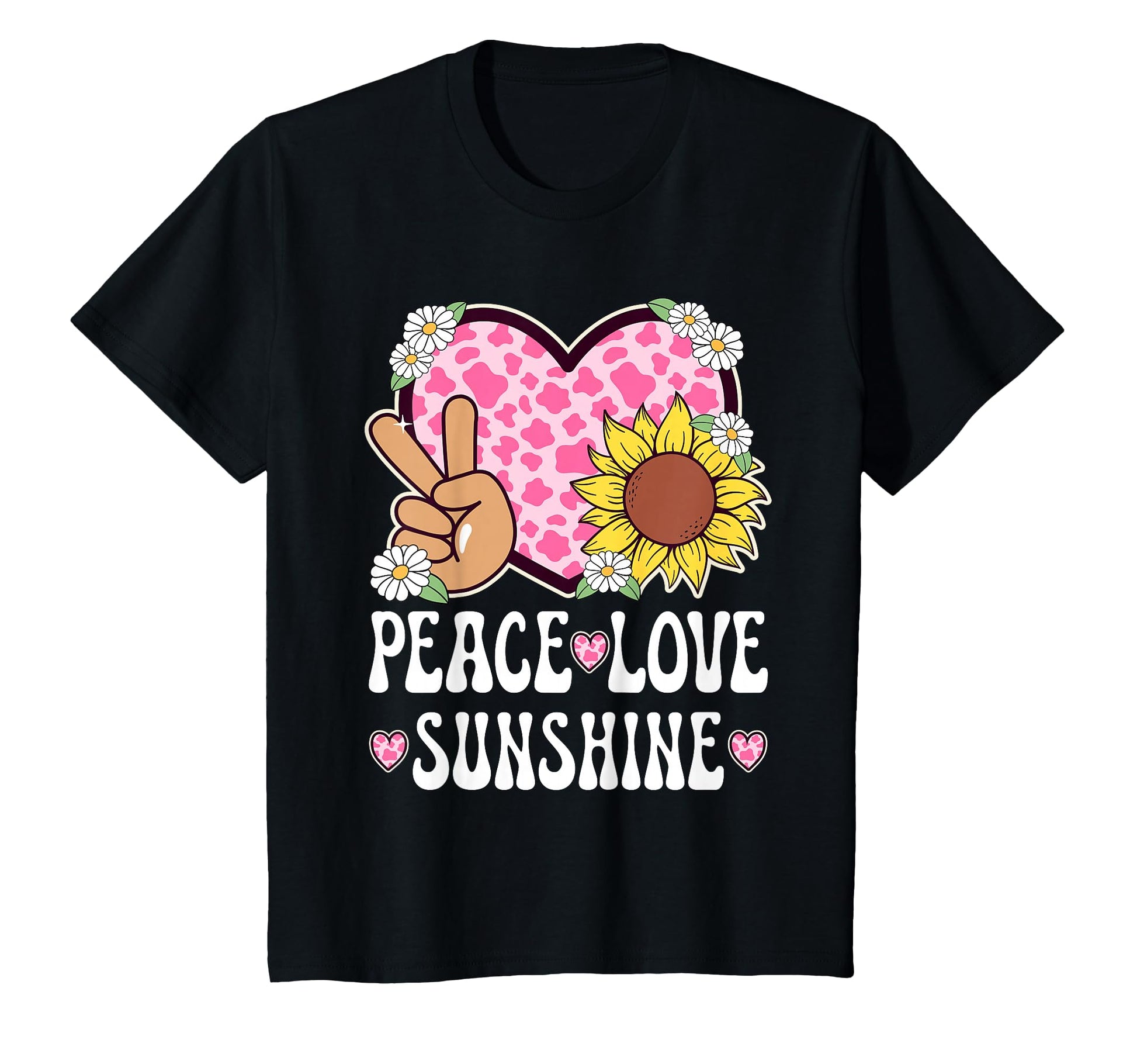 Peace Love Sunshine Sunflower Hippie T-Shirt - Graphic Print Men Women - T-Shirt, Sweatshirt, Hoodie
