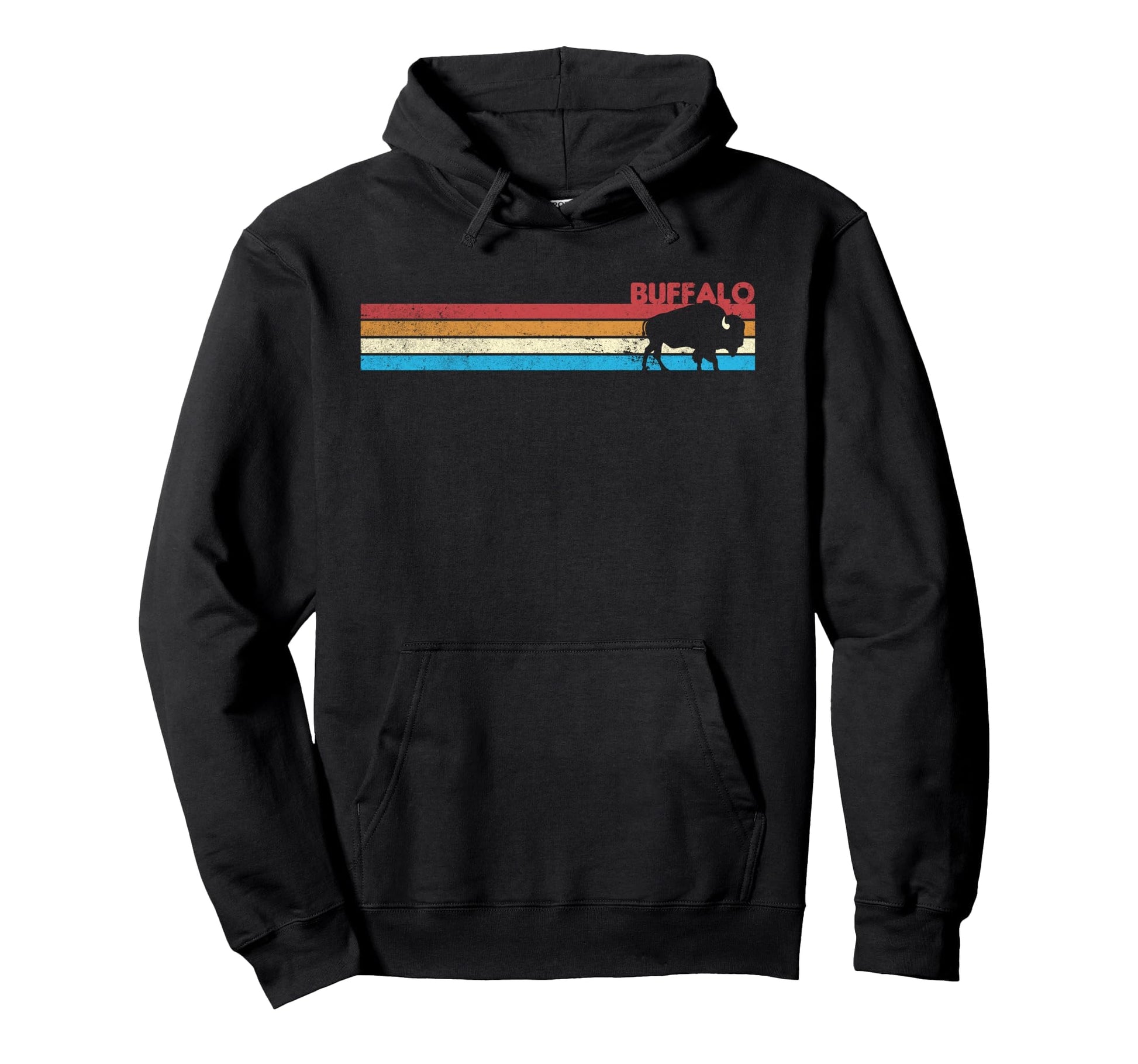 70S Rainbow Stripe Buffalo Distressed Hoodie - Unique Graphic for Adults - T-Shirt, Sweatshirt, Hoodie
