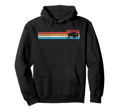 70S Rainbow Stripe Buffalo Distressed Hoodie - Unique Graphic for Adults - T-Shirt, Sweatshirt, Hoodie