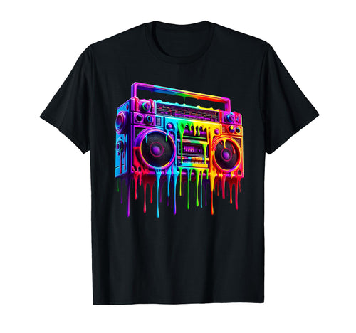 Dripping Paint Boombox Old School 80S T-Shirt - Trendy Graphic for Adults - T-Shirt, Sweatshirt, Hoodie