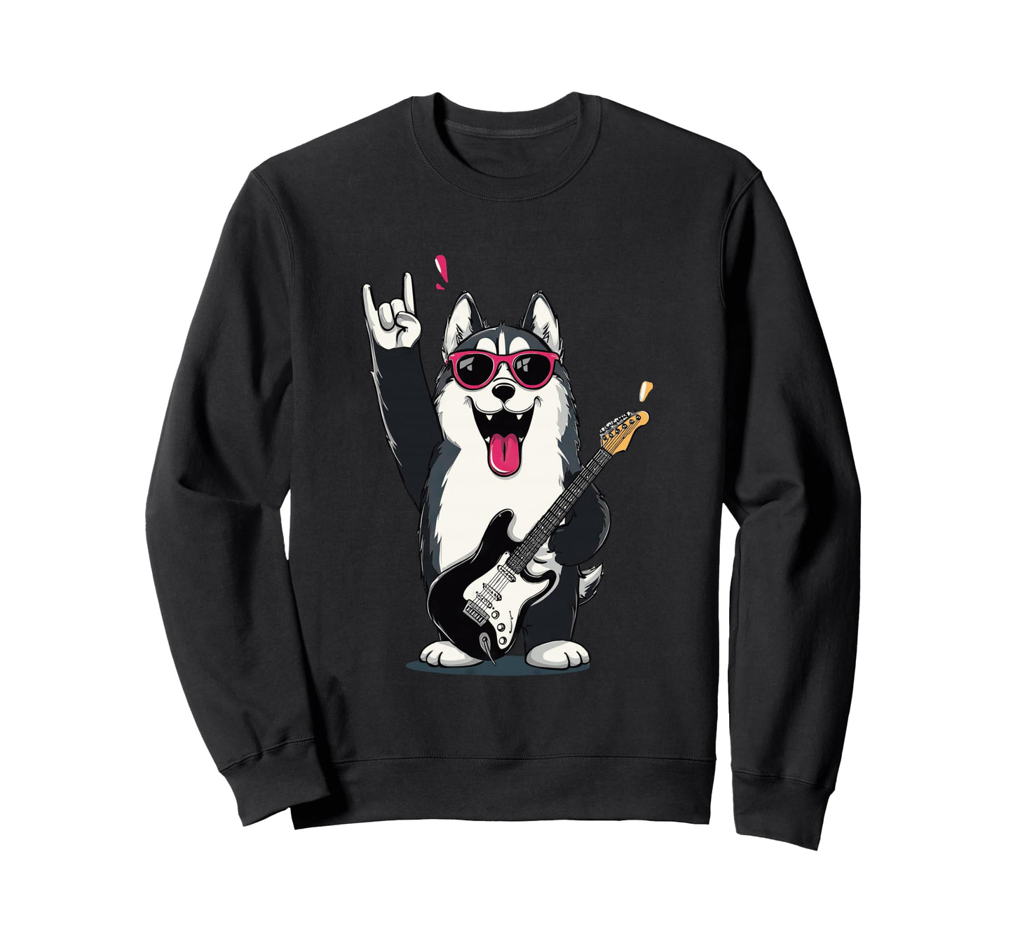 Husky Dog Rock Music Guitar Player Sweatshirt - Unique Graphic for Adults - T-Shirt, Sweatshirt, Hoodie