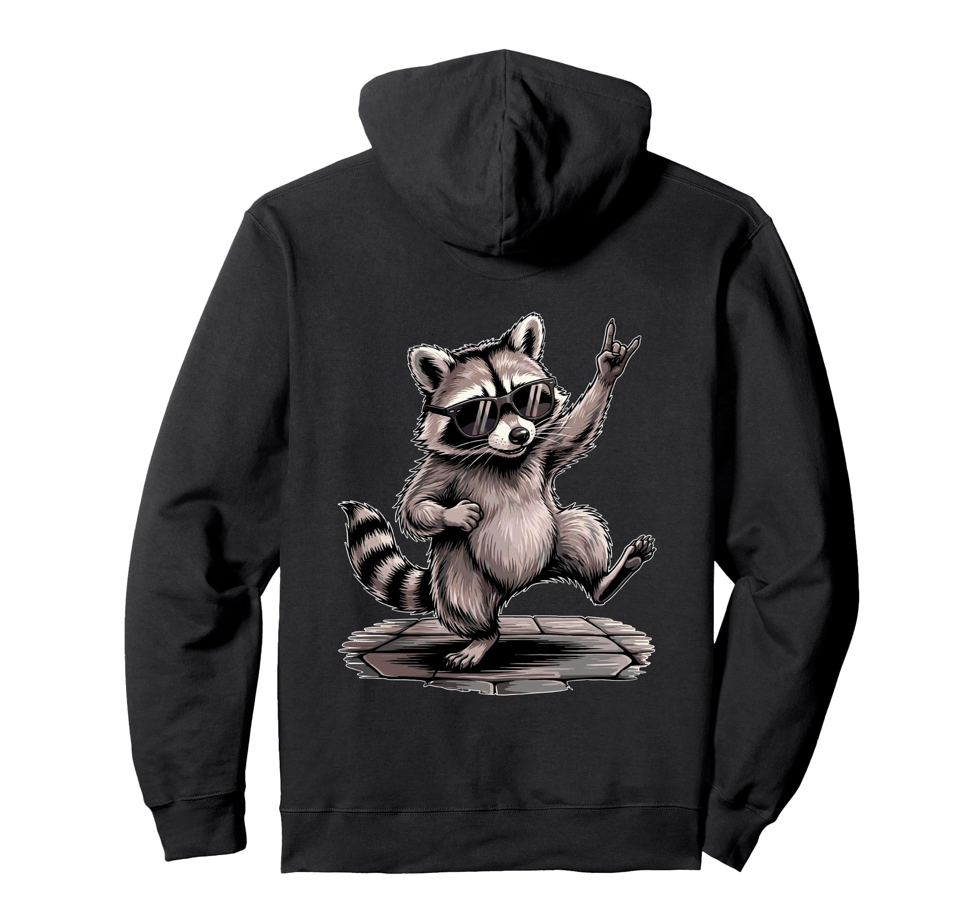Funny Raccoon Rockin Music Meme Hoodie - Graphic Print for Adults - T-Shirt, Sweatshirt, Hoodie