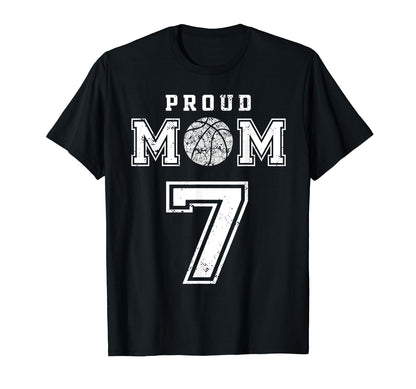 Custom Proud Basketball Mom Number 7 T-Shirt - Novelty Apparel for Adults - T-Shirt, Sweatshirt, Hoodie