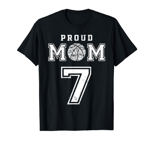 Custom Proud Basketball Mom Number 7 T-Shirt - Novelty Apparel for Adults - T-Shirt, Sweatshirt, Hoodie