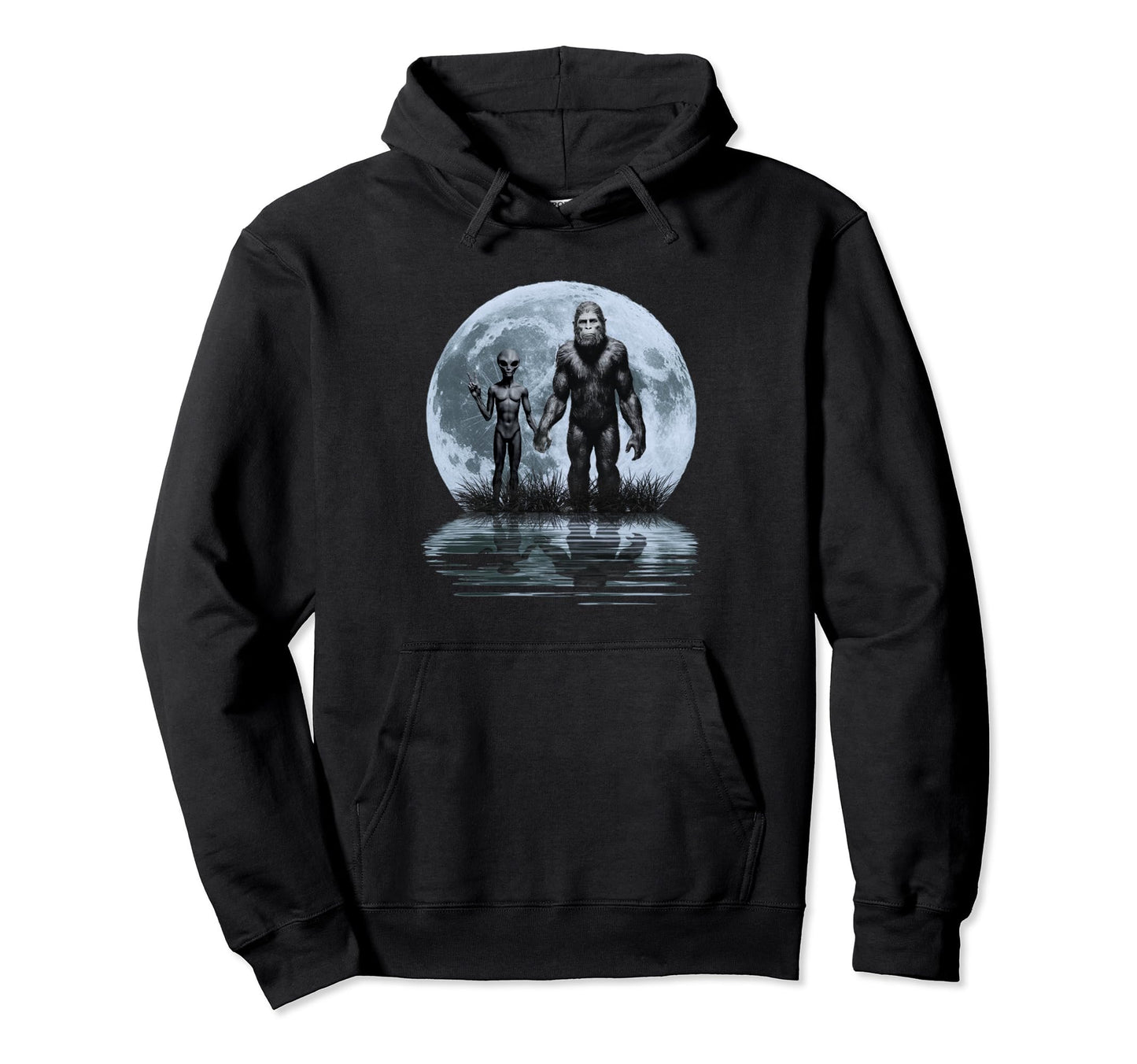 Alien And Bigfoot Full Moon Love Peace Hoodie - Casual Everyday Wear Unisex - T-Shirt, Sweatshirt, Hoodie