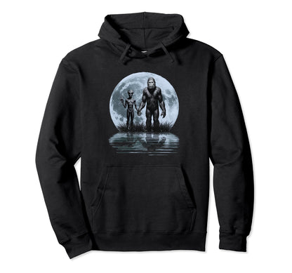 Alien And Bigfoot Full Moon Love Peace Hoodie - Casual Everyday Wear Unisex - T-Shirt, Sweatshirt, Hoodie
