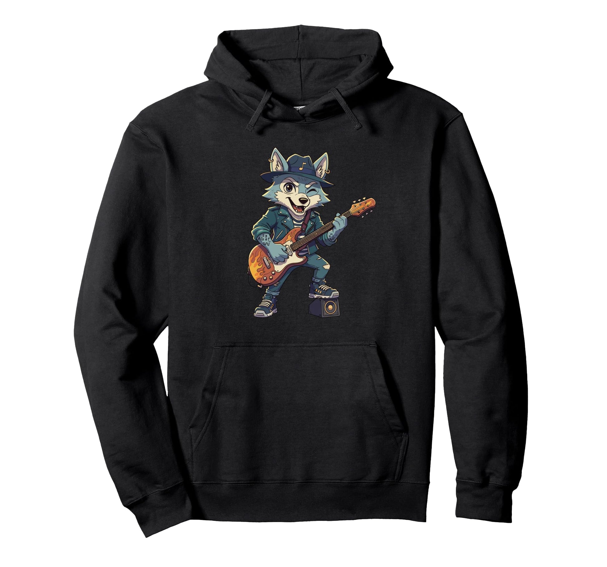 Punk Rocker Husky Playing Guitar Stage Hoodie - Unique Graphic for Adults - T-Shirt, Sweatshirt, Hoodie