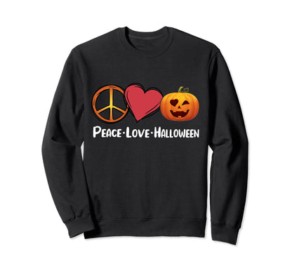 Peace Love Halloween Pumpkin Sweatshirt - Minimalist Print Unisex - T-Shirt, Sweatshirt, Hoodie