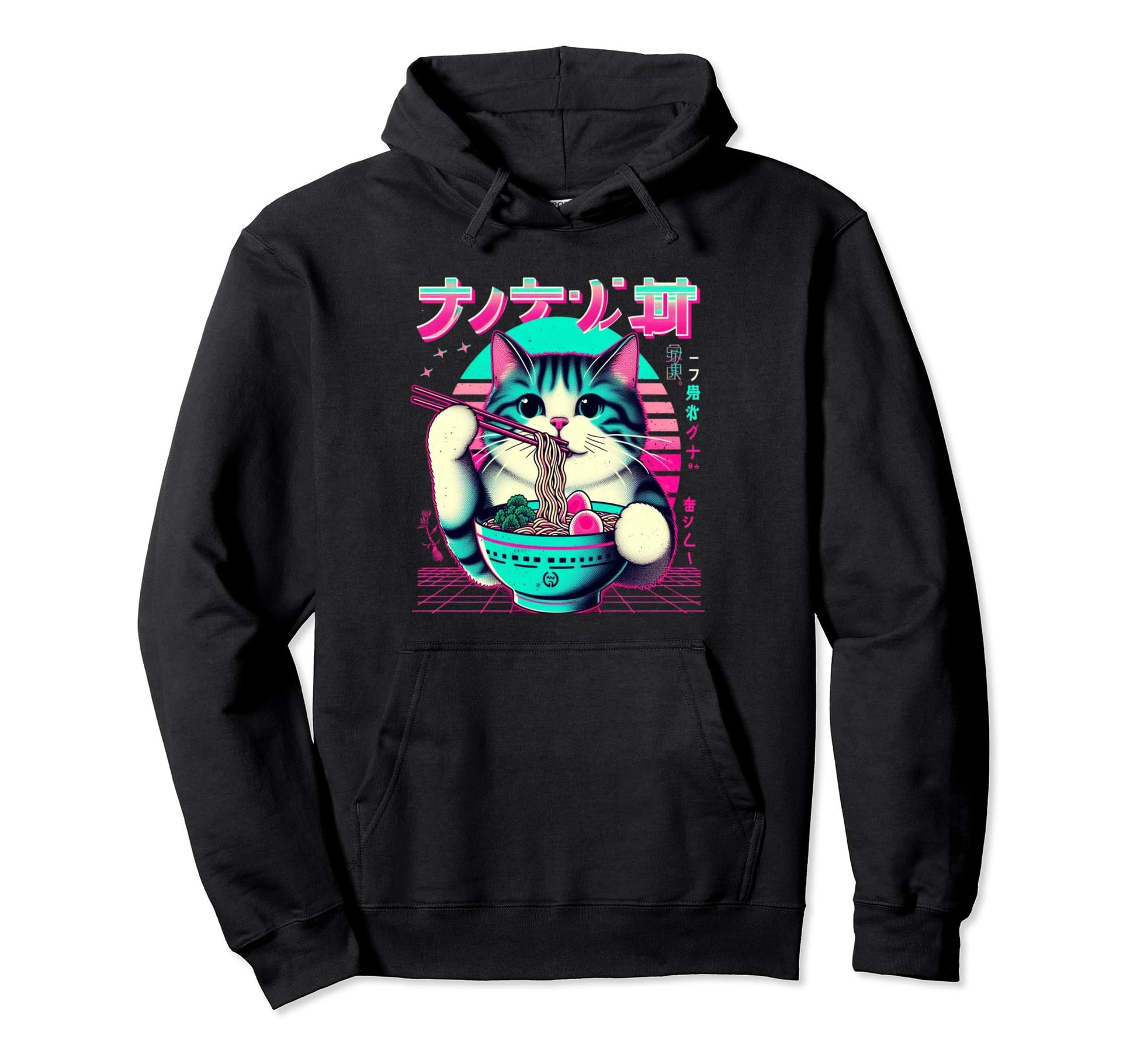 Ramen Cat Vaporwave Japanese Aesthetic Hoodie - Novelty Apparel Men Women - T-Shirt, Sweatshirt, Hoodie
