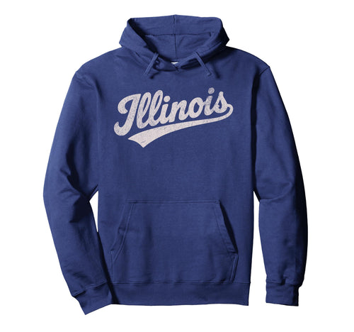 Throwback Illinois Distressed Hoodie - Custom Art Print Men Women - T-Shirt, Sweatshirt, Hoodie