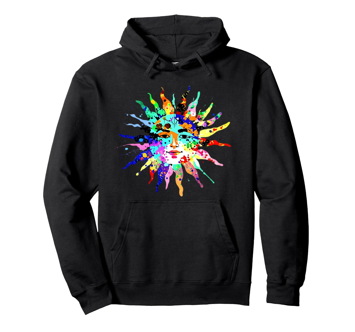 Colorful Celestial Sun Face Paint Hoodie - Trendy Graphic Men Women - T-Shirt, Sweatshirt, Hoodie