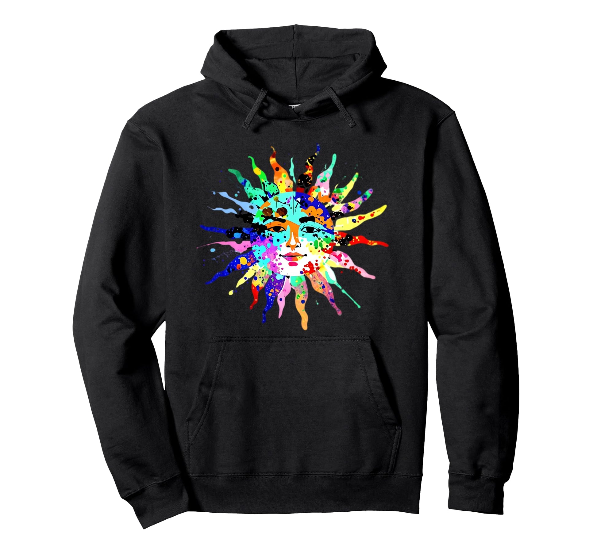 Colorful Celestial Sun Face Paint Hoodie - Trendy Graphic Men Women - T-Shirt, Sweatshirt, Hoodie