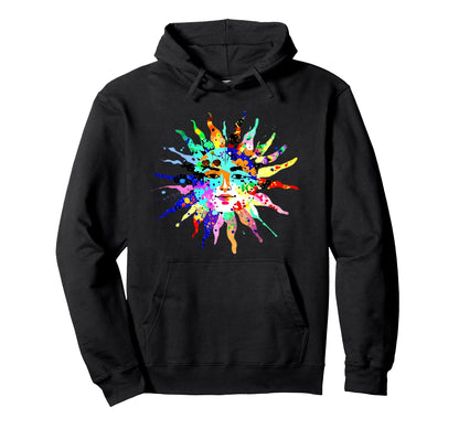 Colorful Celestial Sun Face Paint Hoodie - Trendy Graphic Men Women - T-Shirt, Sweatshirt, Hoodie