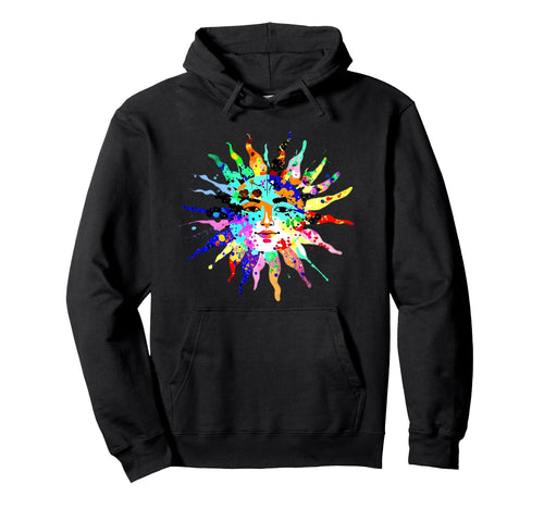 Colorful Celestial Sun Face Paint Hoodie - Trendy Graphic Men Women - T-Shirt, Sweatshirt, Hoodie