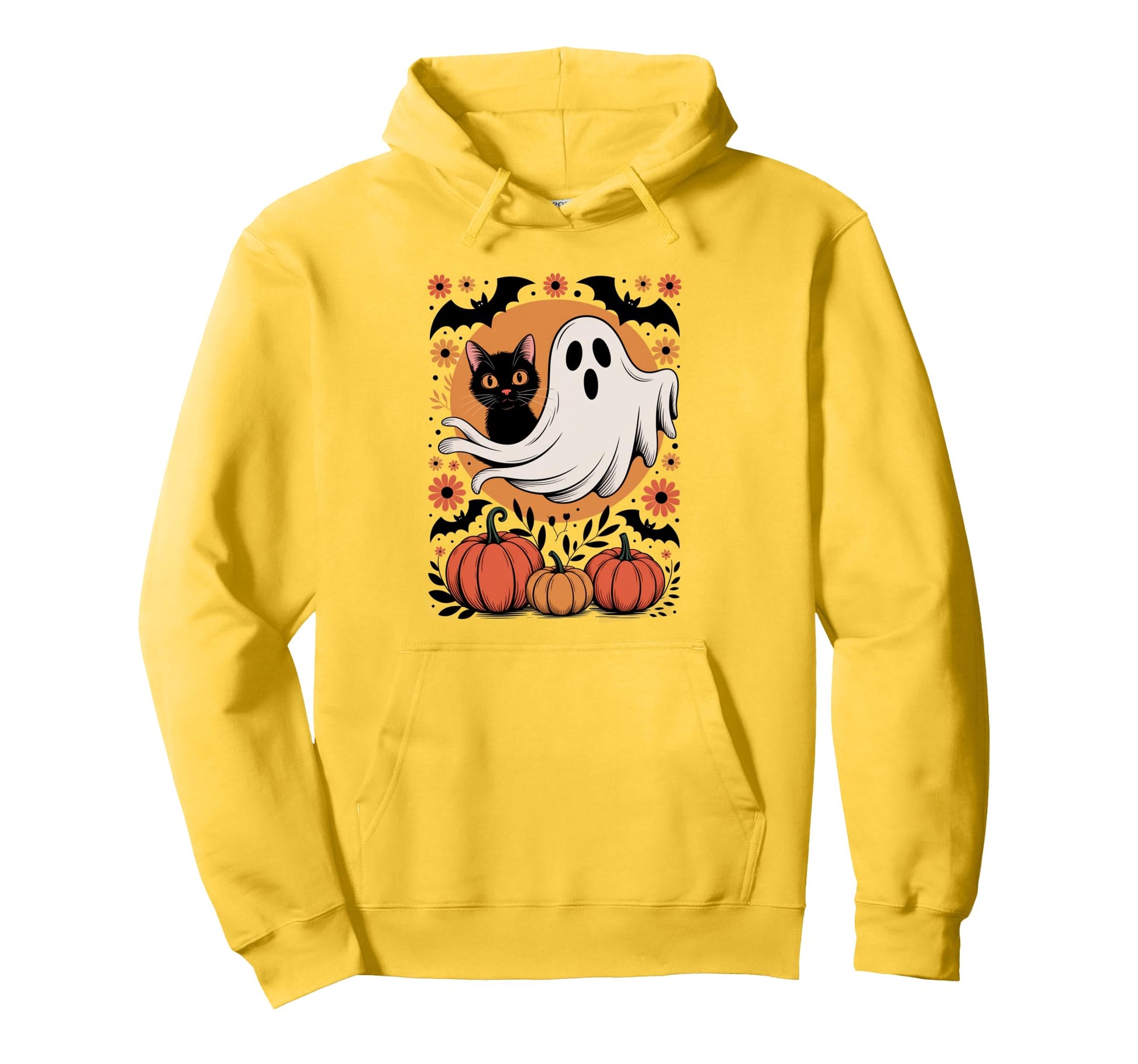 Halloween Cat Ghost Preppy Boho Hoodie - Aesthetic Graphic Men Women - T-Shirt, Sweatshirt, Hoodie