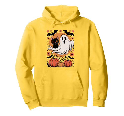 Halloween Cat Ghost Preppy Boho Hoodie - Aesthetic Graphic Men Women - T-Shirt, Sweatshirt, Hoodie