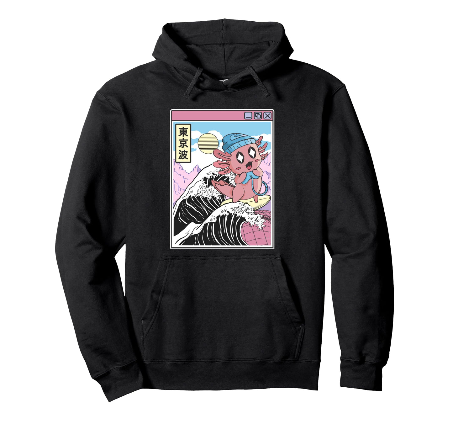 Gaming Axolotl Surfing Kanagawa Wave Hoodie - Streetwear Style Unisex - T-Shirt, Sweatshirt, Hoodie