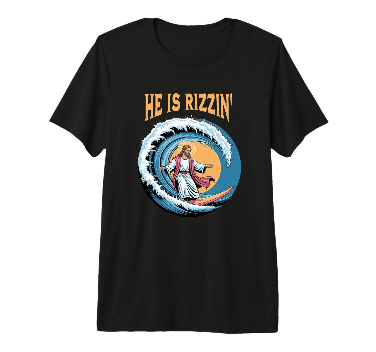 He Is Rizzin Jesus Surfing Funny T-Shirt - Aesthetic Graphic for Adults - T-Shirt, Sweatshirt, Hoodie