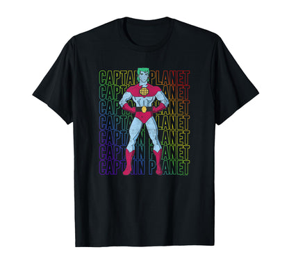 Captain Planet Hero Rainbow Text Stack T-Shirt - Trendy Graphic Men Women - T-Shirt, Sweatshirt, Hoodie