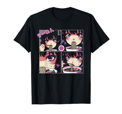 Anime Eating Ramen Vaporwave T-Shirt - Streetwear Style for Adults - T-Shirt, Sweatshirt, Hoodie