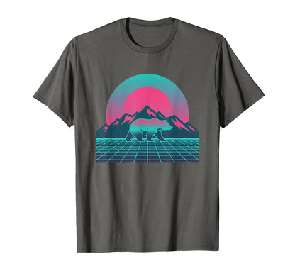 Bear Sunset Mountain Vaporwave T-Shirt - Trendy Graphic for Adults - T-Shirt, Sweatshirt, Hoodie