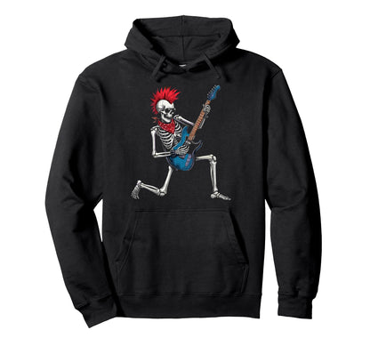 Funny Skeleton Playing Guitar Usa Hoodie - Casual Everyday Wear for Adults - T-Shirt, Sweatshirt, Hoodie