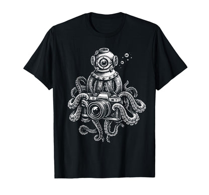 Octopus Camera Photographer Art T-Shirt - Casual Everyday Wear Unisex - T-Shirt, Sweatshirt, Hoodie