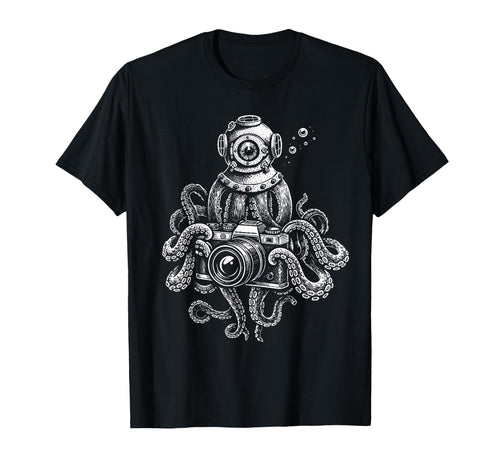 Octopus Camera Photographer Art T-Shirt - Casual Everyday Wear Unisex - T-Shirt, Sweatshirt, Hoodie